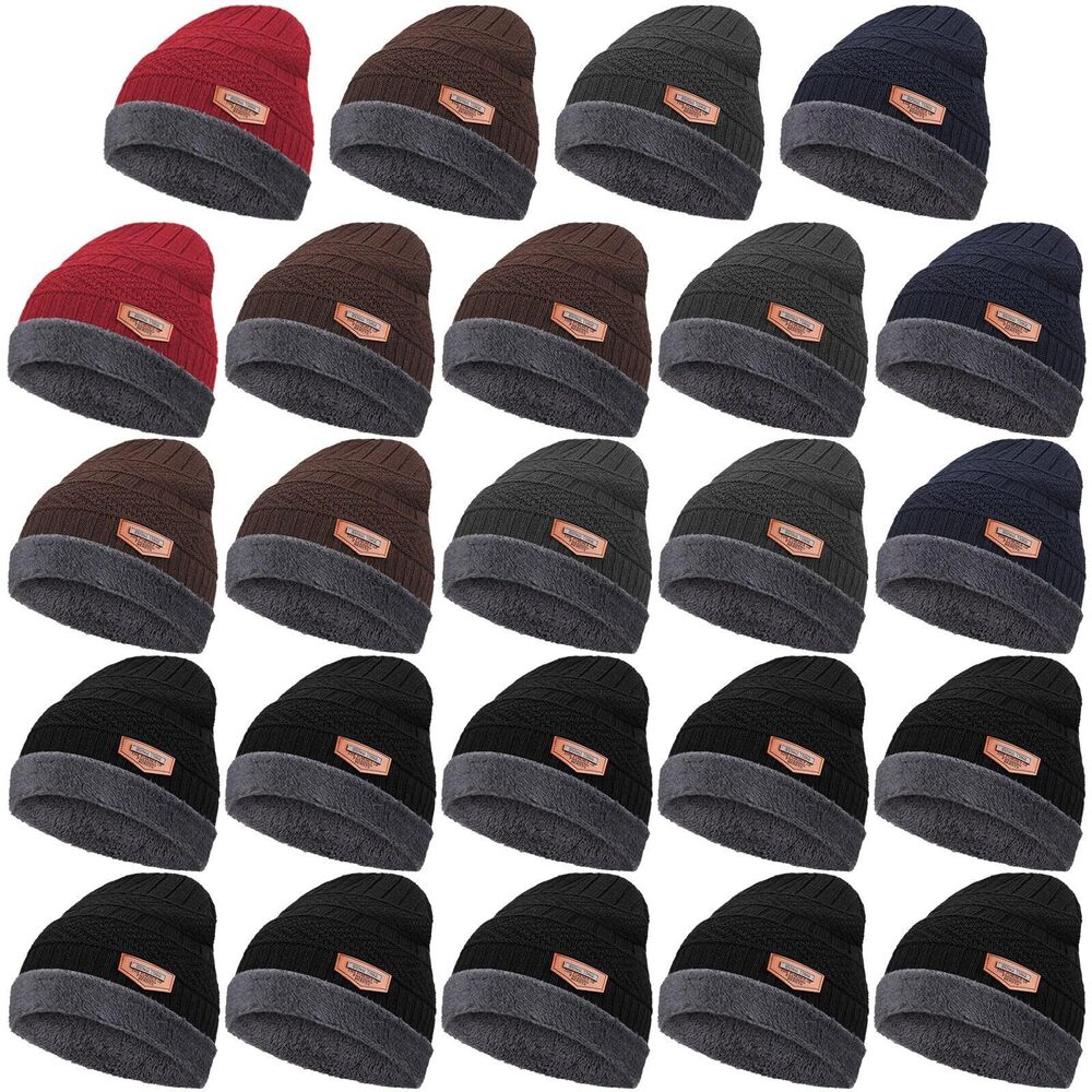 5984 24 Pcs Winter Beanie Hats Fleece Lined Knit Beanie Winter Warm Slouchy